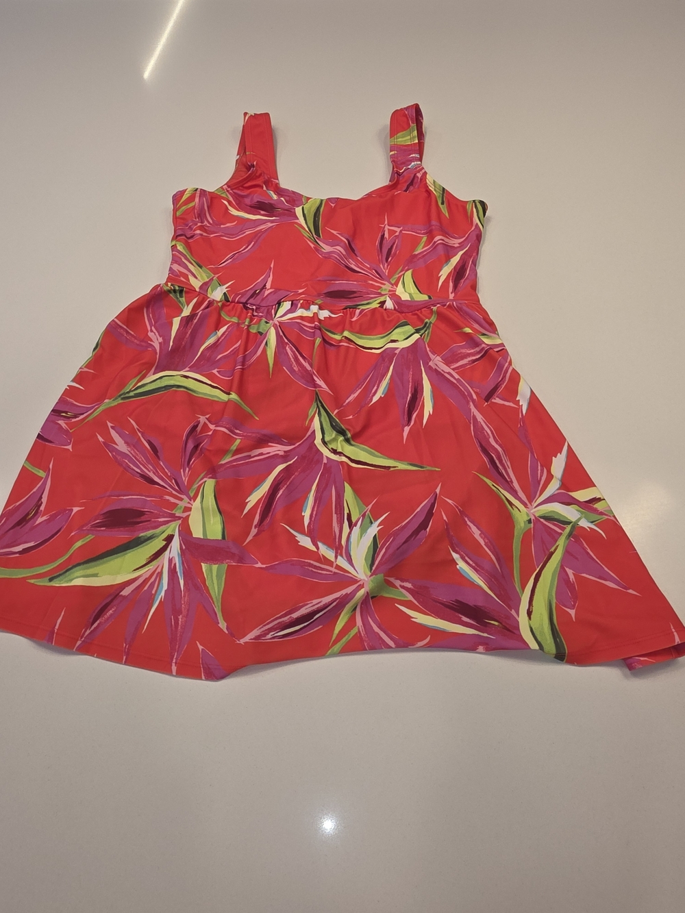 Old Navy Coral Tropical One-Piece Swimsuit with Lime & Pink Leaf Print - Picture 12 of 15